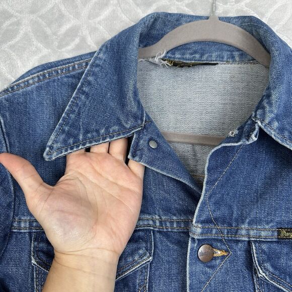 Vtg 70s Wrangler Jean Jacket Mens 40L? Denim Made in USA Trucker Country Western - Picture 2 of 14